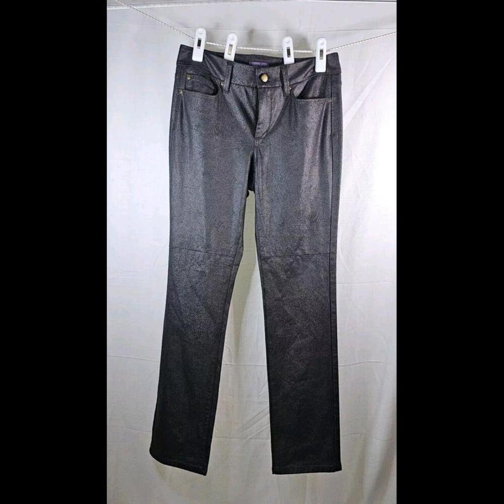 Nydj Legging Pants Black Shiny Skinny Fit Womans Size 2p